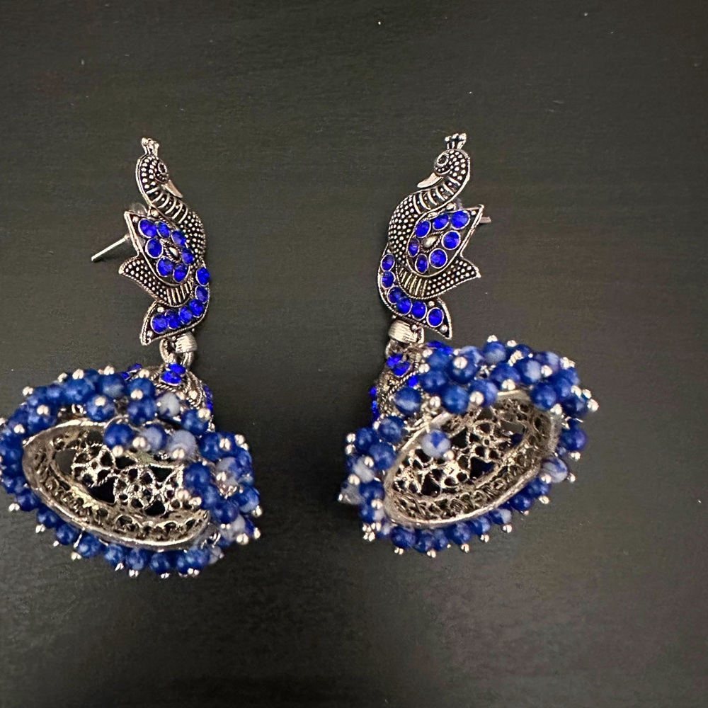 Royal Blue peacock earrings,jhumkas